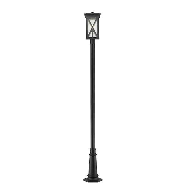 Brookside 1 Light Outdoor Post Mounted Fixture, Black And Clear Seedy